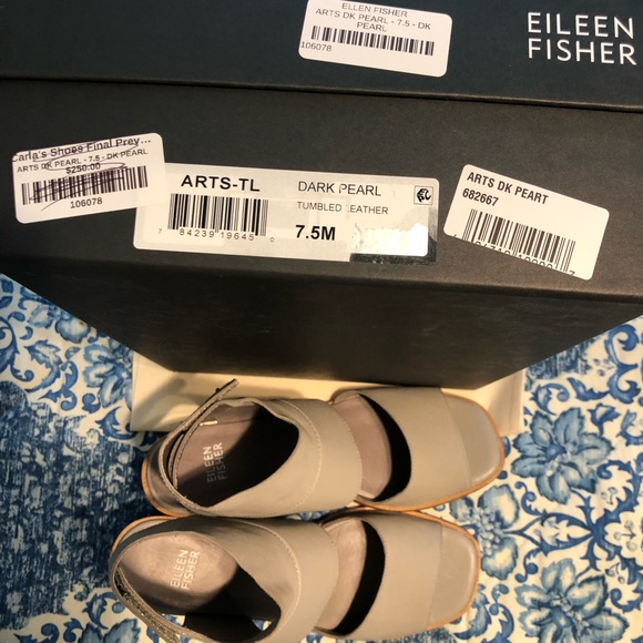 Eileen Fisher Dark Pearl Leather Sandals Size 7.5 - Picture 4 of 5